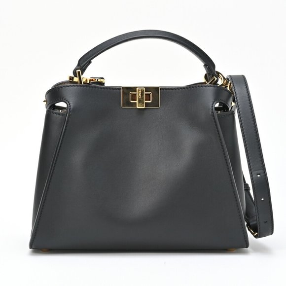 FENDI Peekaboo leather Essentially 2way Shoulder Handbag 8BN302  black